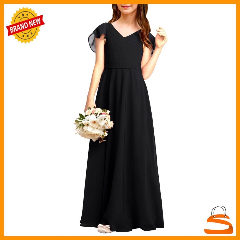 Girls Chiffon Flower Girl Dress Long A-Line Pageant Gown
